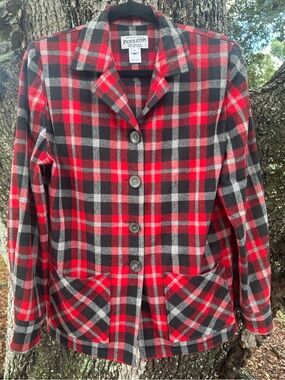 Vintage Pendleton 49er Virgin Wool Red Black Gray Tartan Plaid Jacket.Size S